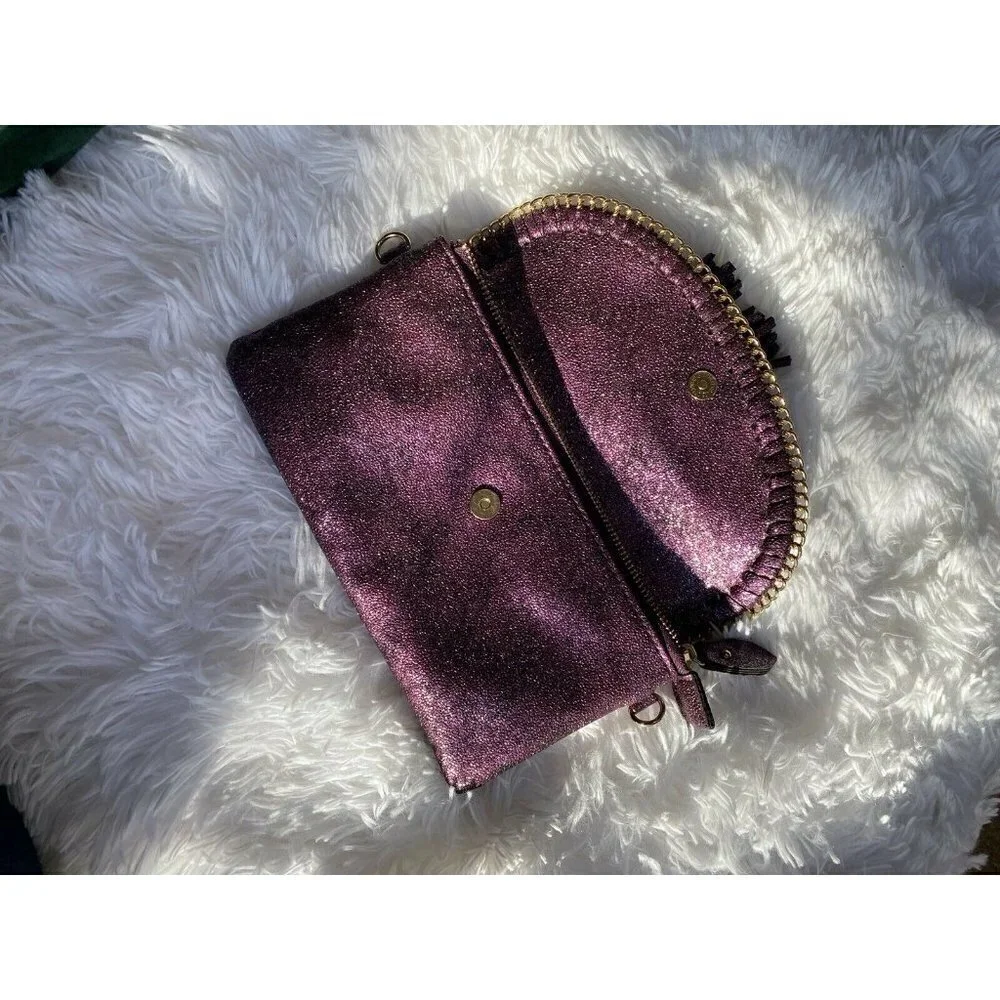 Sondra Roberts purple sparkly wristlet with gold chain details